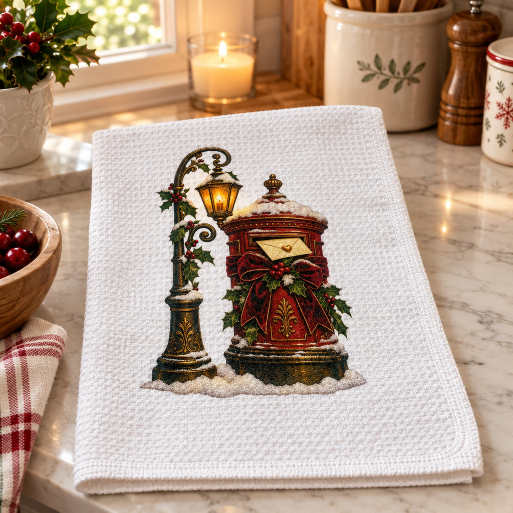 Victorian Christmas Postbox Waffle WeaveTowel