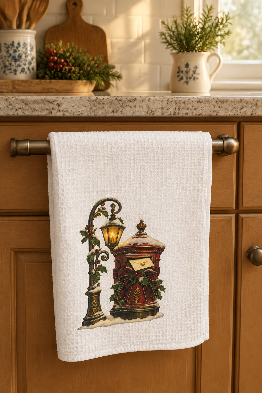 Victorian Christmas Postbox Waffle WeaveTowel