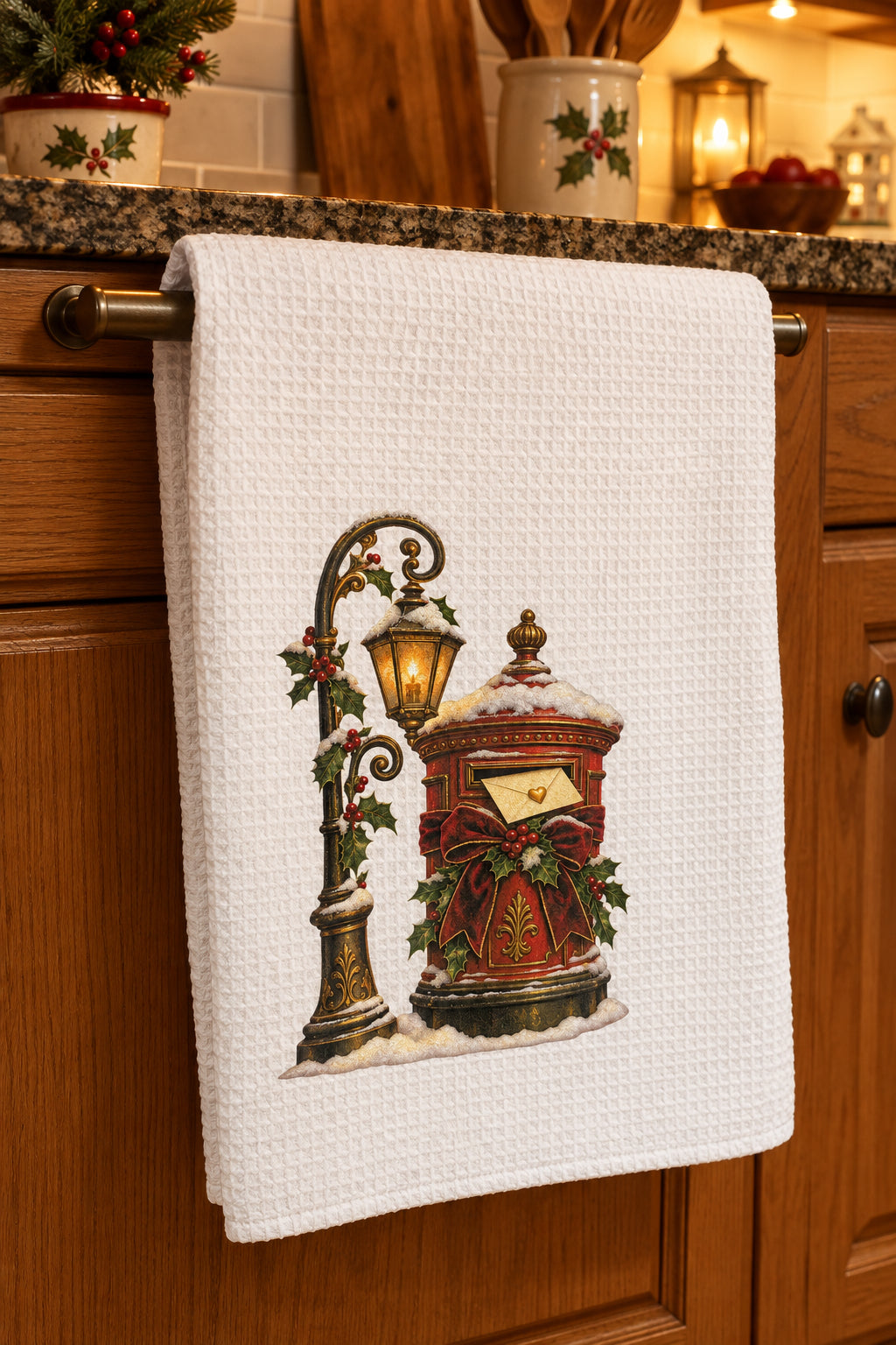 Victorian Christmas Postbox Waffle WeaveTowel