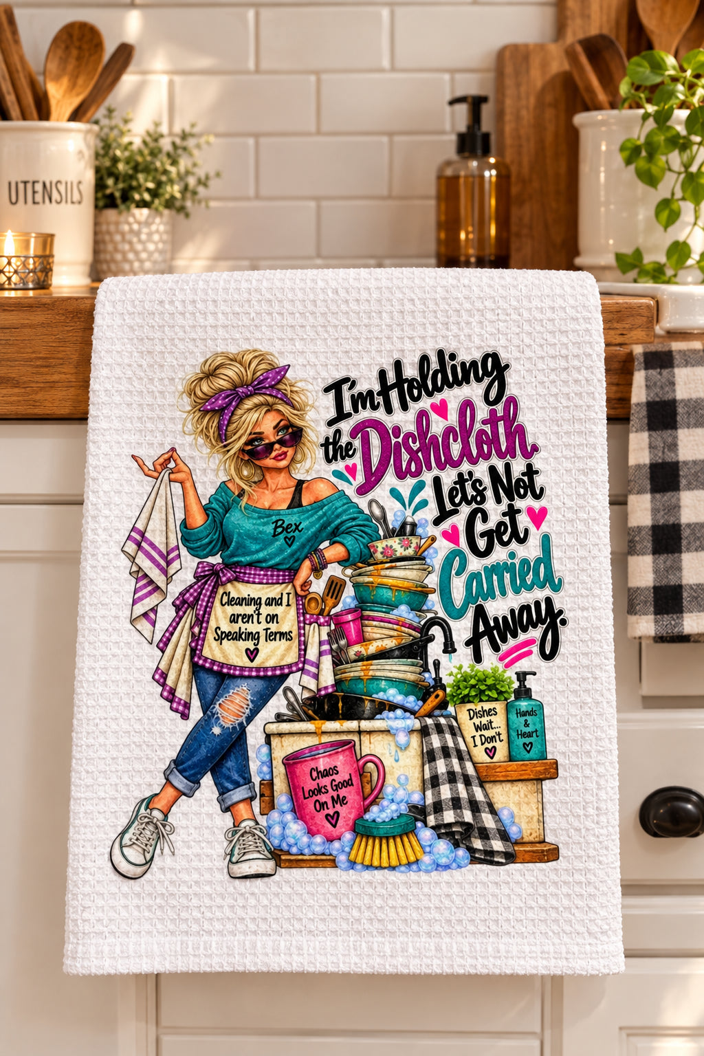 Bex "Holding The Dishcloth" Waffle Weave Towel