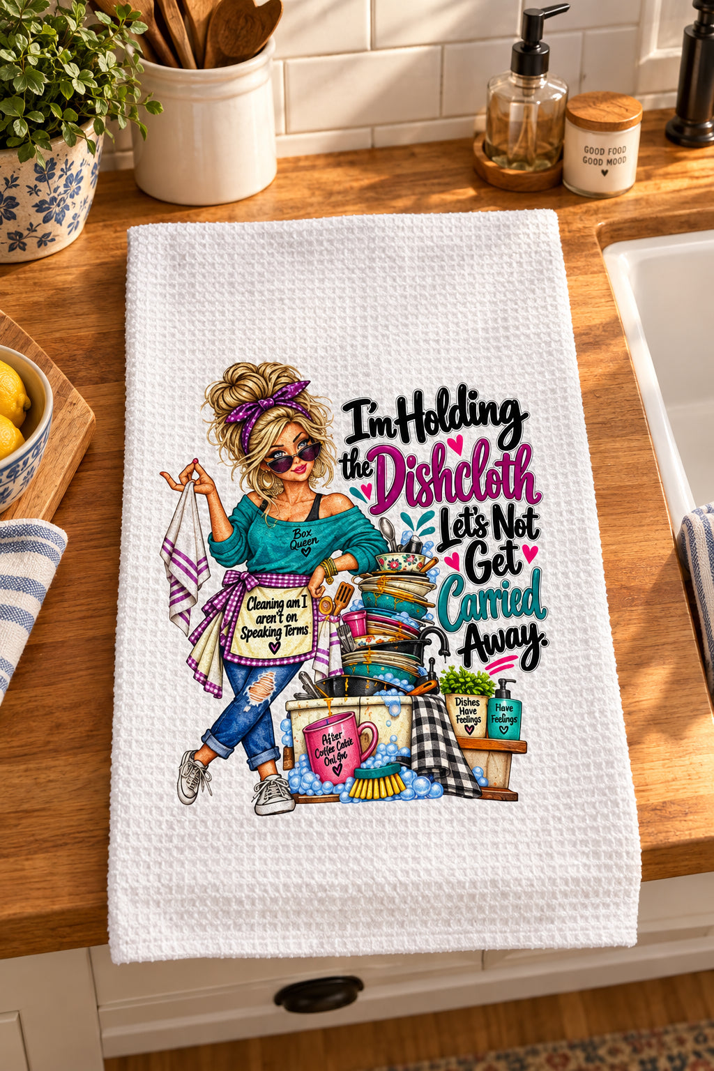 Bex "Holding The Dishcloth" Waffle Weave Towel