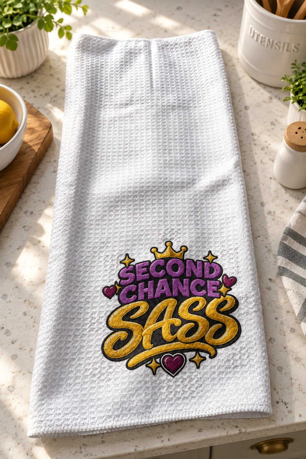 Second Chance Sass Signature Crown Waffle Weave Kitchen Towel
